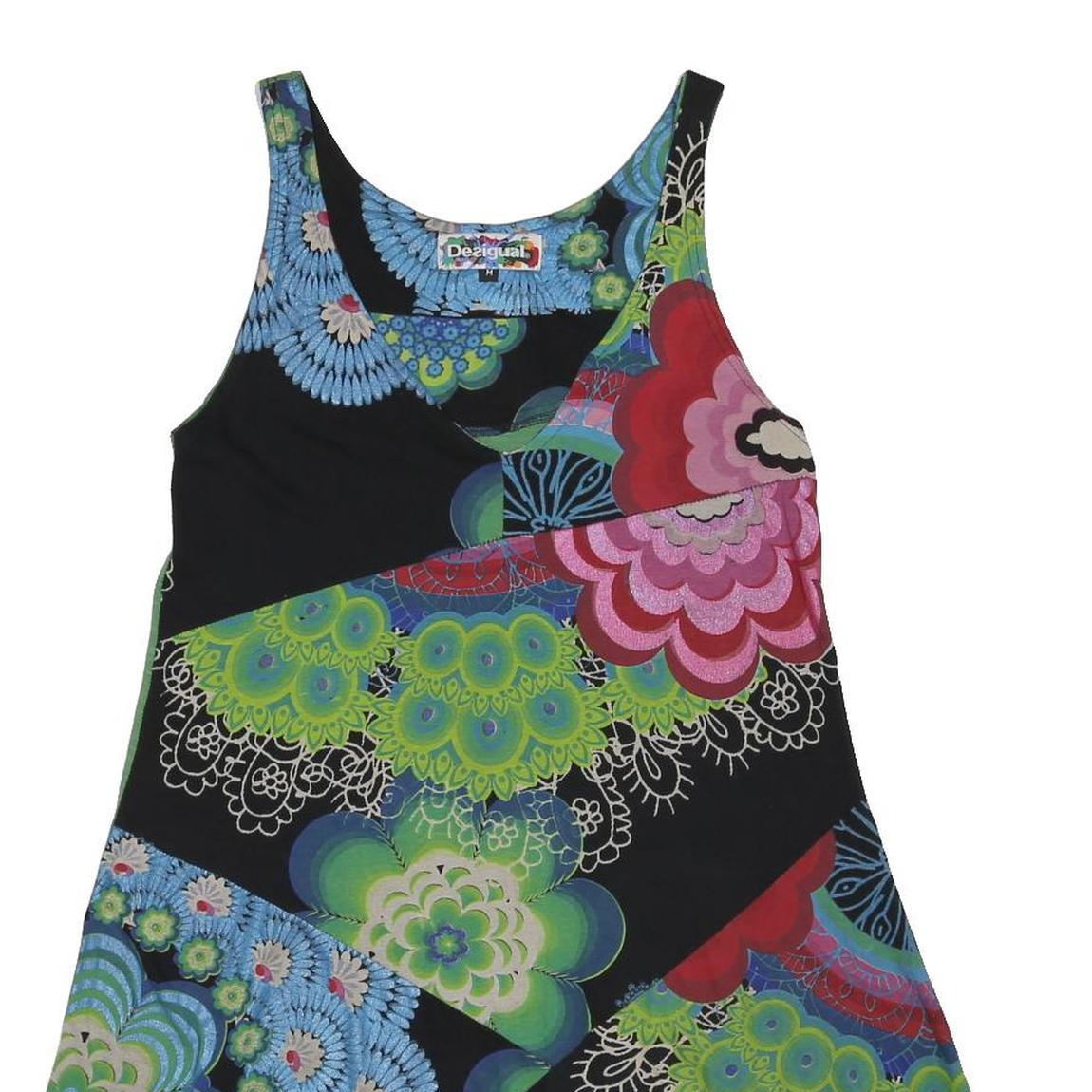 DESIGUAL Y2K Womens Black & Green Floral Cotton Sleeveless Mini Dress M