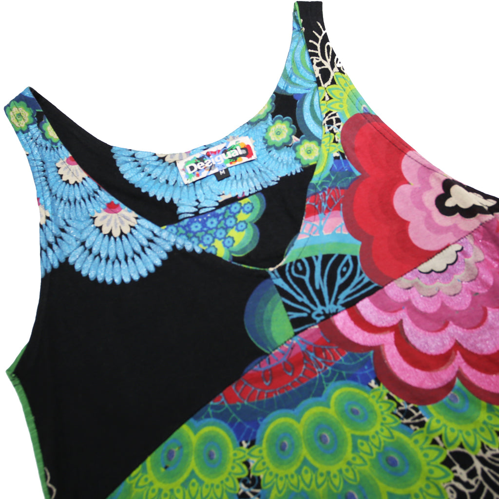 DESIGUAL Y2K Womens Black & Green Floral Cotton Sleeveless Mini Dress M