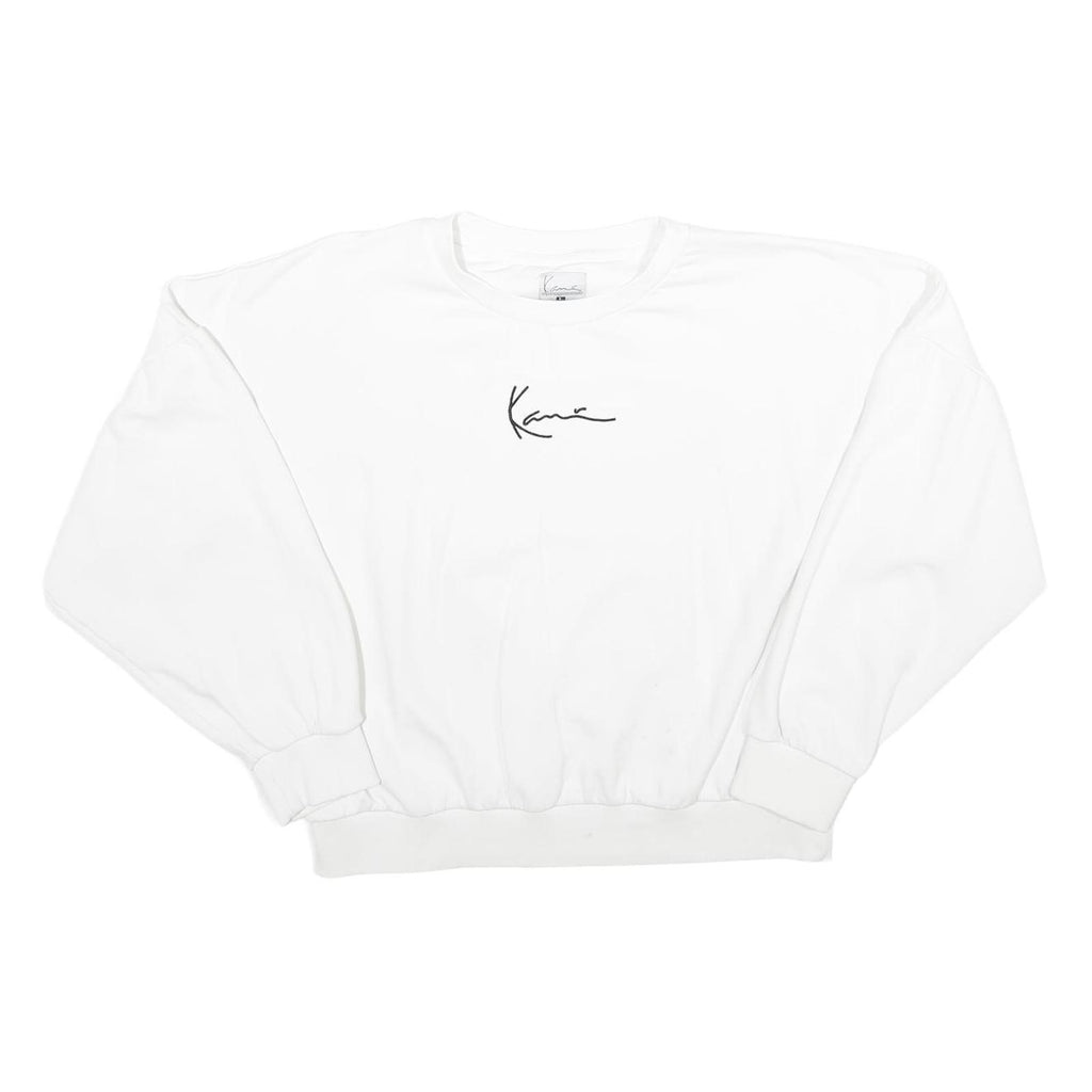 KARL KANI Womens White Crew Neck L Sweatshirt Cropped Logo Embroidered