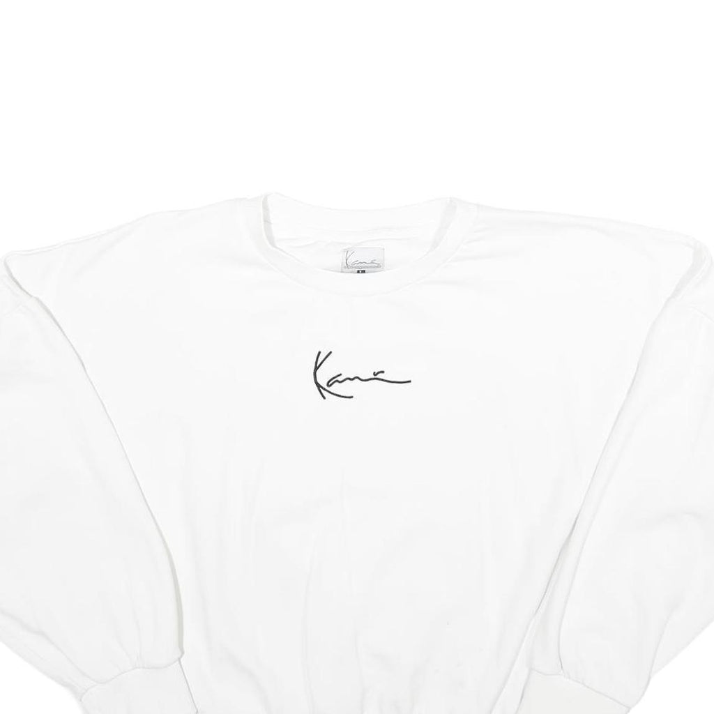 KARL KANI Womens White Crew Neck L Sweatshirt Cropped Logo Embroidered