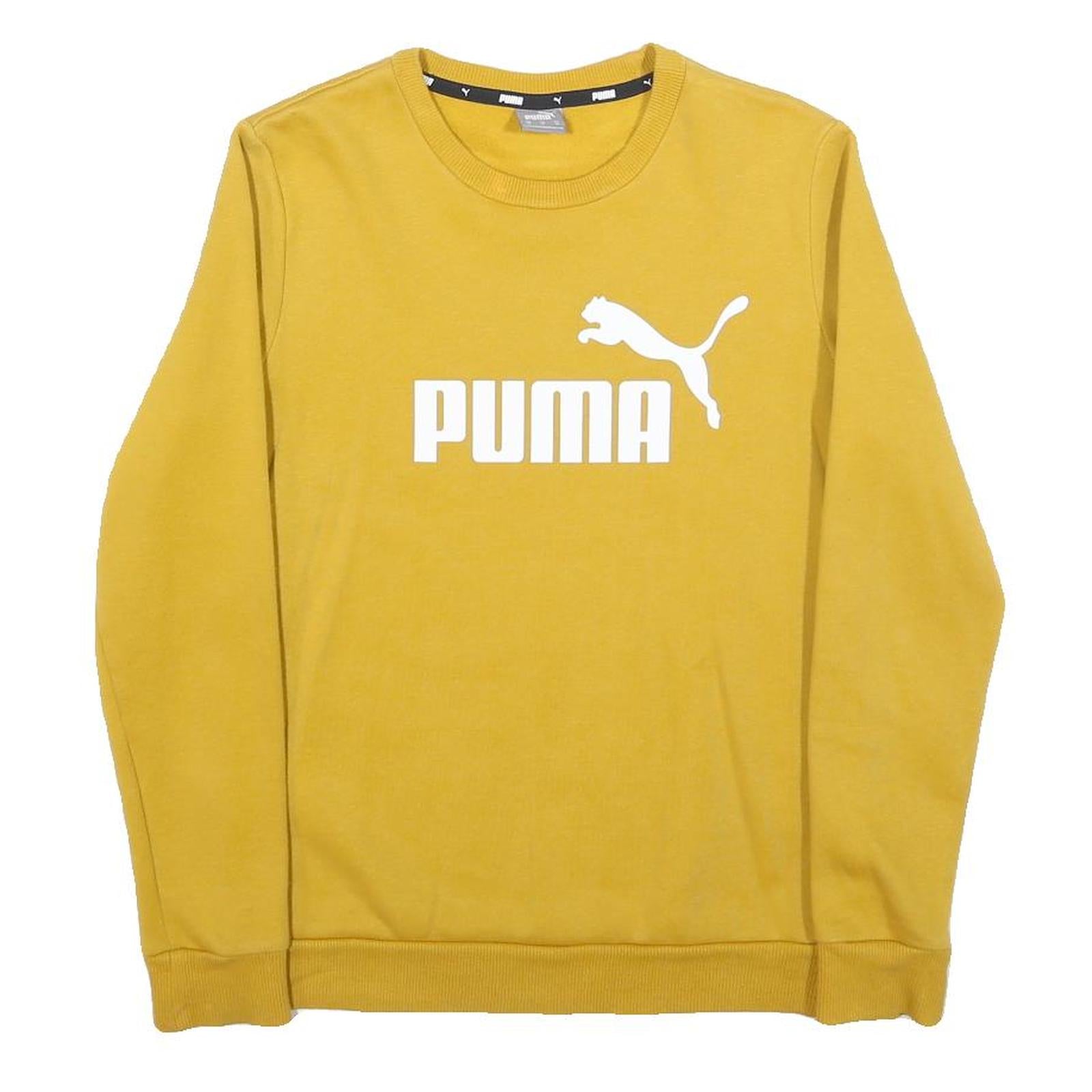 PUMA Womens Yellow Crew Neck XS Logo Print Pullover Casual Cotton Blend