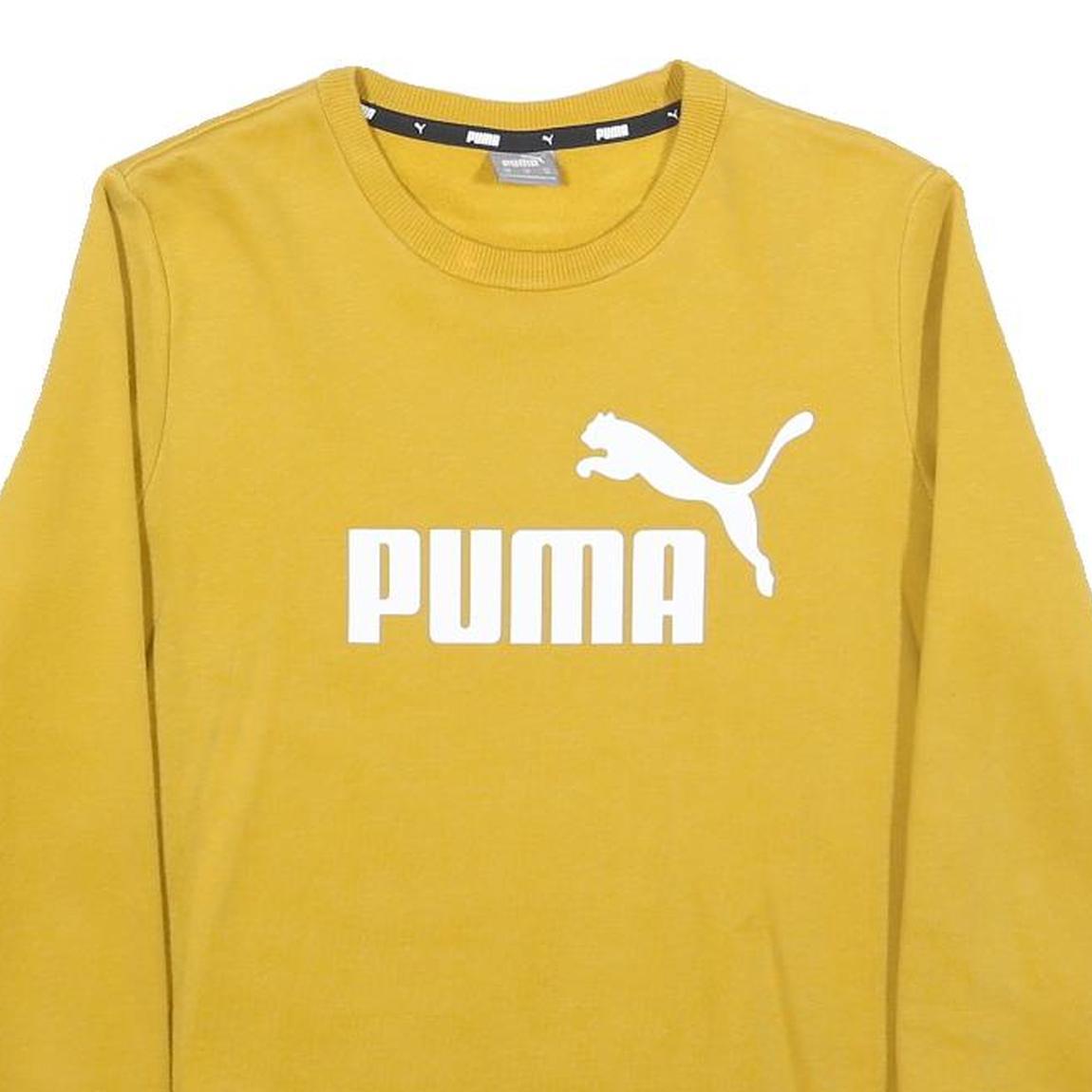 PUMA Womens Yellow Crew Neck XS Logo Print Pullover Casual Cotton Blend