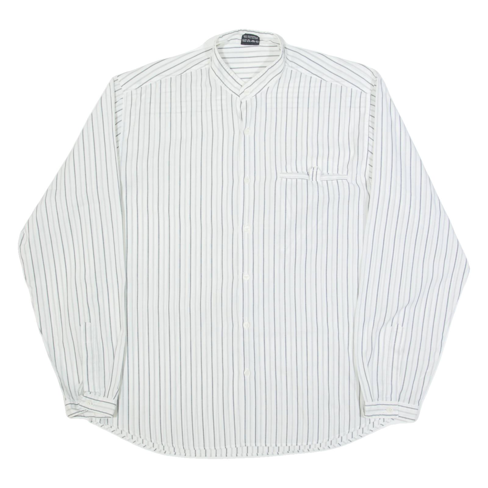 HAPPY LIFE Mens Shirt White Striped Long Sleeve L