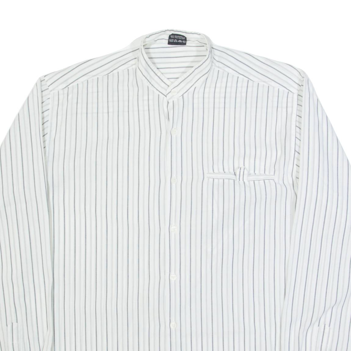 HAPPY LIFE Mens Shirt White Striped Long Sleeve L