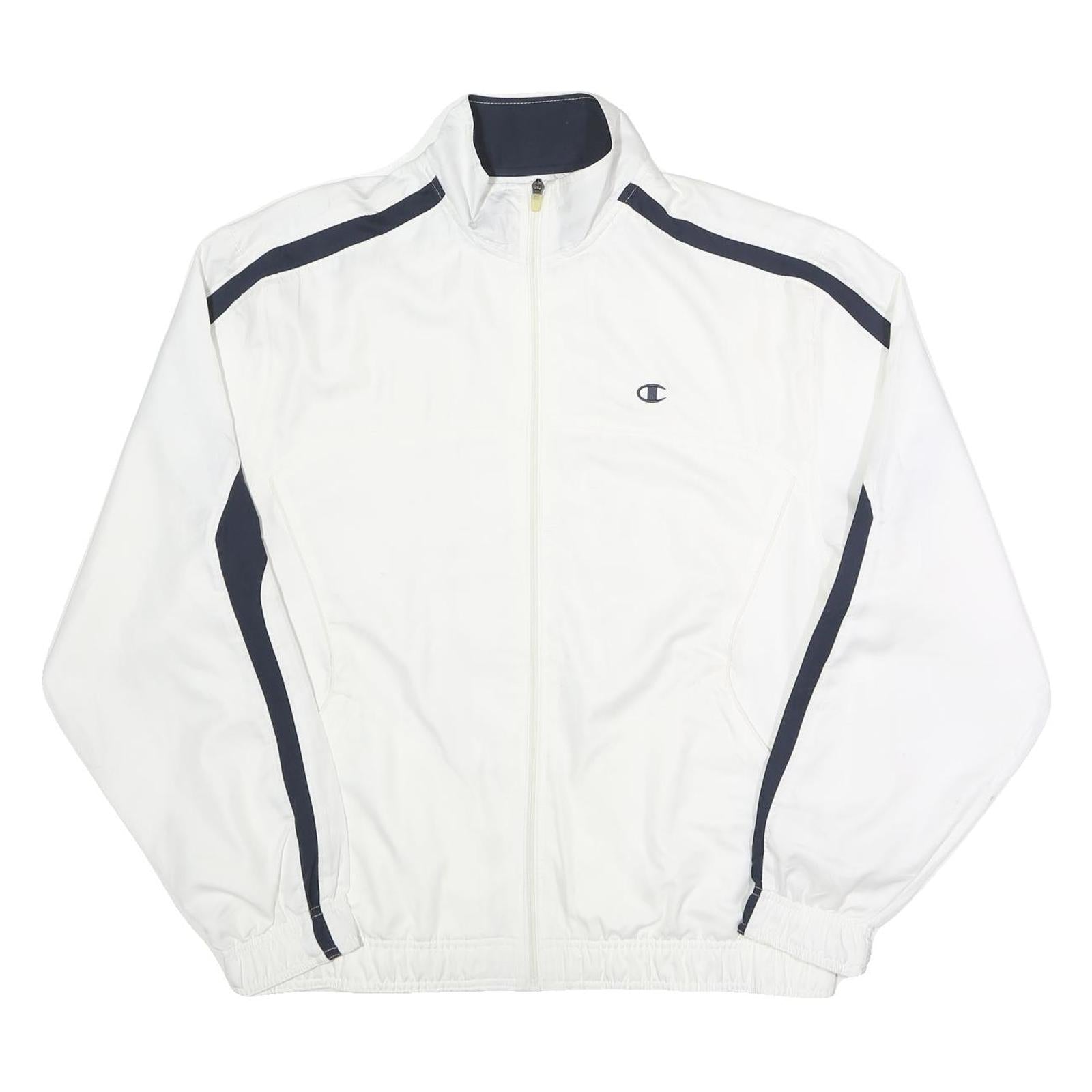 CHAMPION Mens White & Navy Zip Front Track Jacket M Polyester Sports Casual