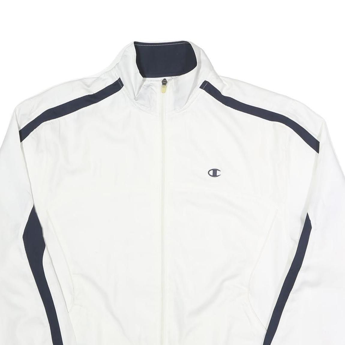 CHAMPION Mens White & Navy Zip Front Track Jacket M Polyester Sports Casual