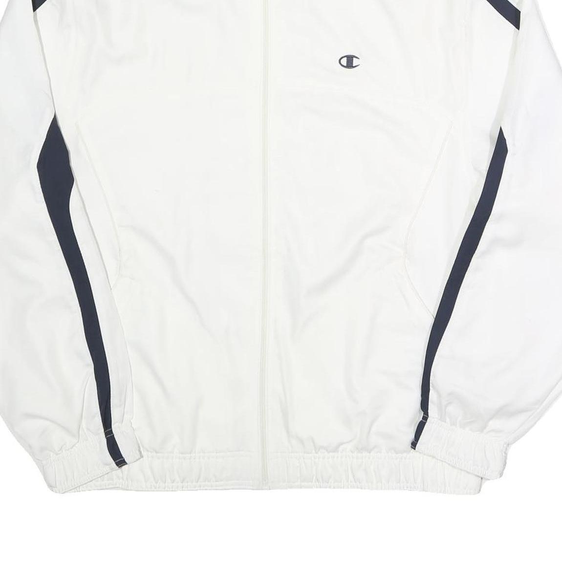 CHAMPION Mens White & Navy Zip Front Track Jacket M Polyester Sports Casual