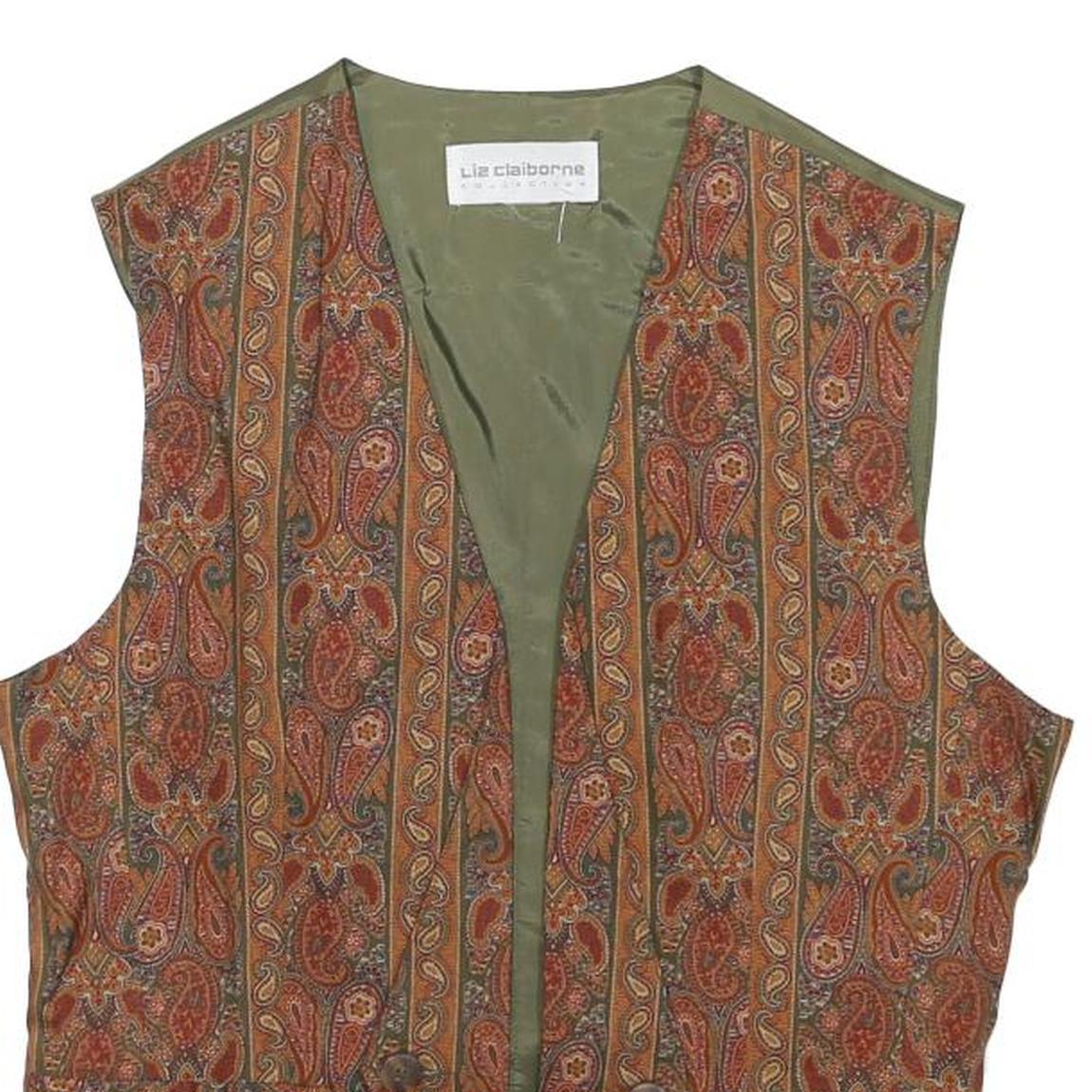 LIZ CLAIBORNE Womens Green & Rust Paisley Vest S Polyester Blend Waistcoat