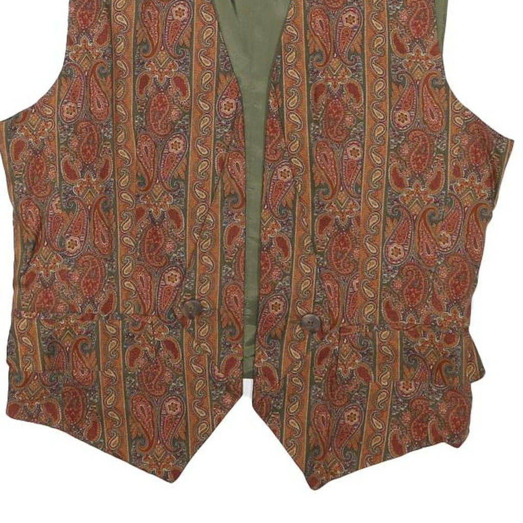 LIZ CLAIBORNE Womens Green & Rust Paisley Vest S Polyester Blend Waistcoat
