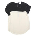 REISS Womens Black & White Silk Plain Top Short Sleeve Round Neck UK 6 Silk