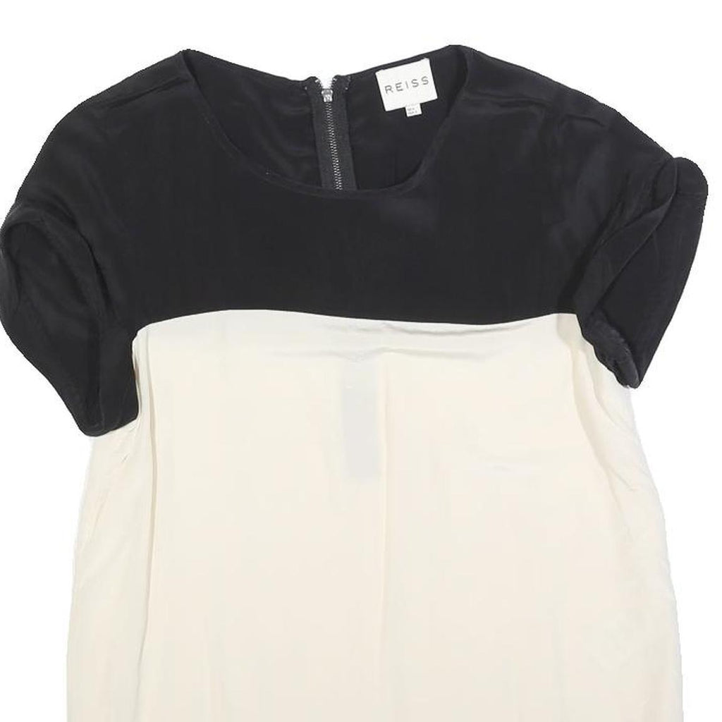 REISS Womens Black & White Silk Plain Top Short Sleeve Round Neck UK 6 Silk