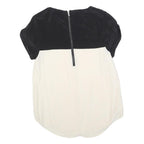 REISS Womens Black & White Silk Plain Top Short Sleeve Round Neck UK 6 Silk