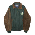 HOLLOWAY Mens Green & Brown Wool Zipped Bomber Jacket L Suede Sleeves