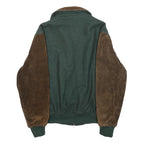 HOLLOWAY Mens Green & Brown Wool Zipped Bomber Jacket L Suede Sleeves