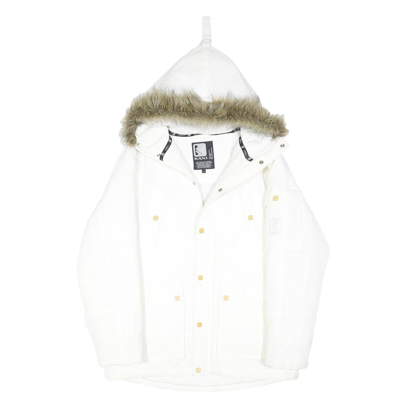 KARL KANI Mens White Jacket S Polyester Blend Zip Hooded Plain Winter Coat
