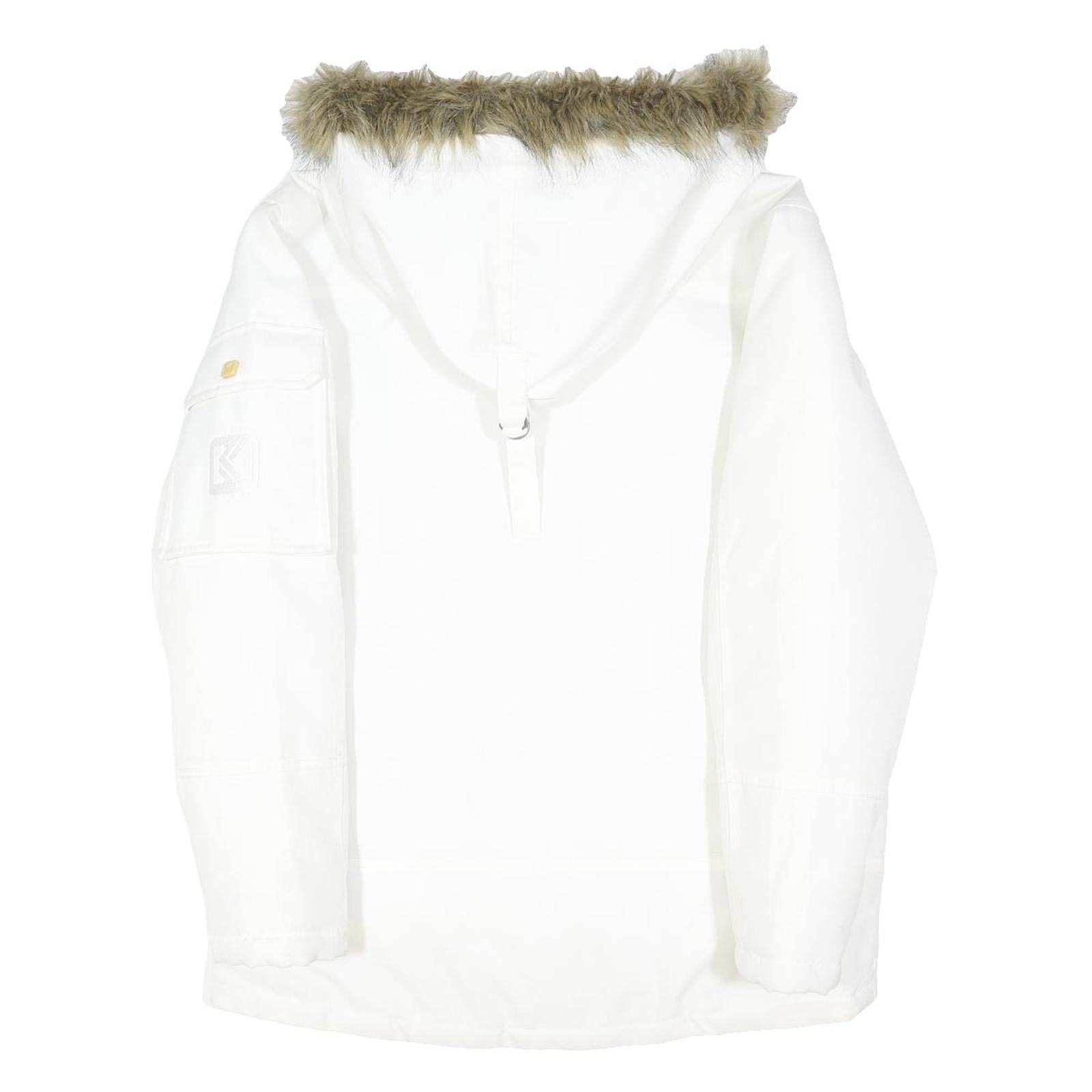 KARL KANI Mens White Jacket S Polyester Blend Zip Hooded Plain Winter Coat