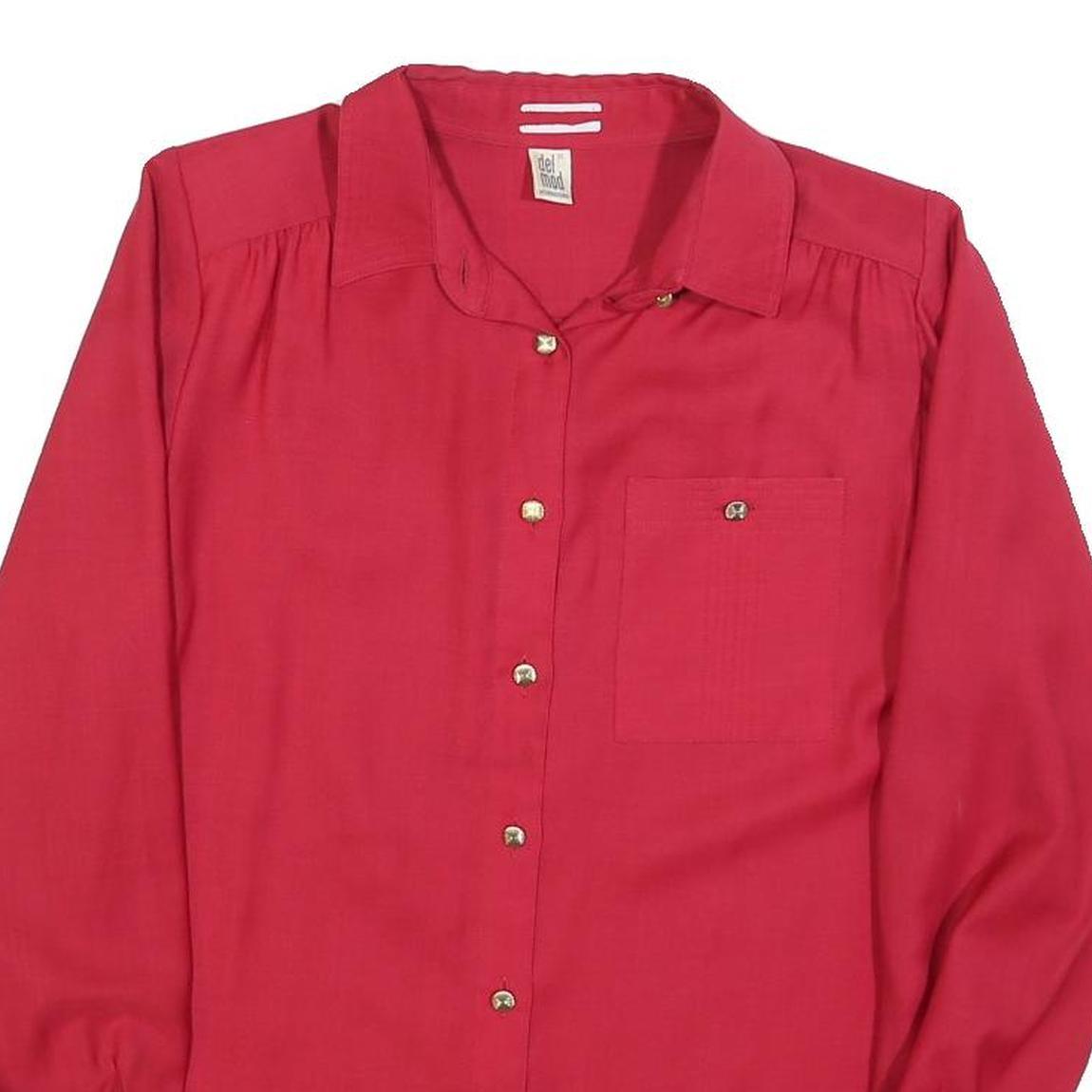 DELMOD Womens Red Shirt Long Sleeve Collared Plain M Elegant Classic
