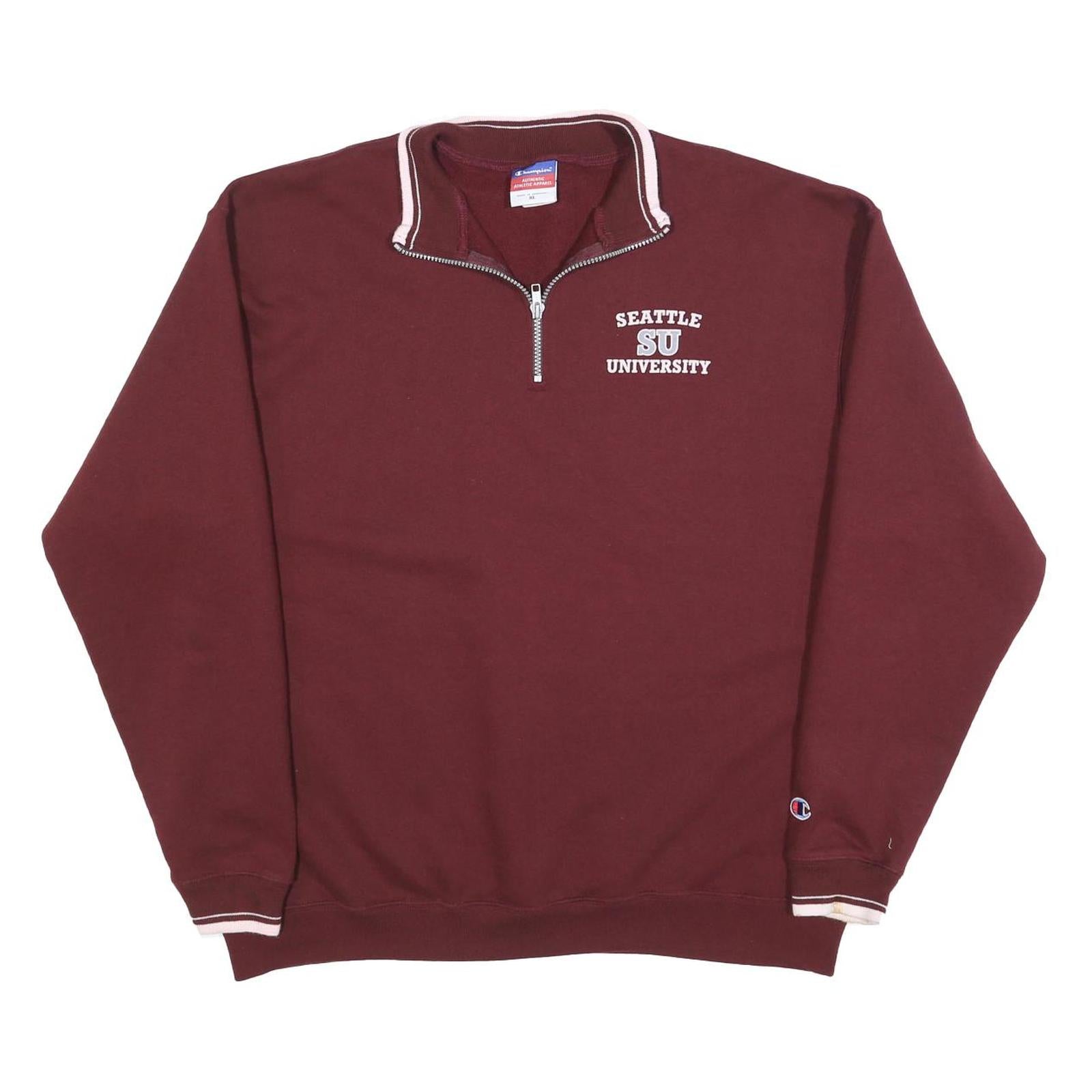 CHAMPION Mens Maroon 1/4 Zip Sweatshirt XL Seattle University Logo