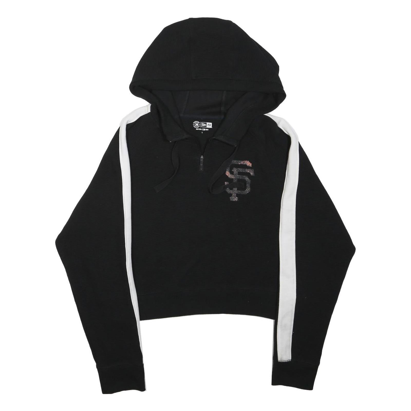 NEW ERA Womens Black & White ¼ Zip Hoodie L San Francisco SF Logo Sportswear