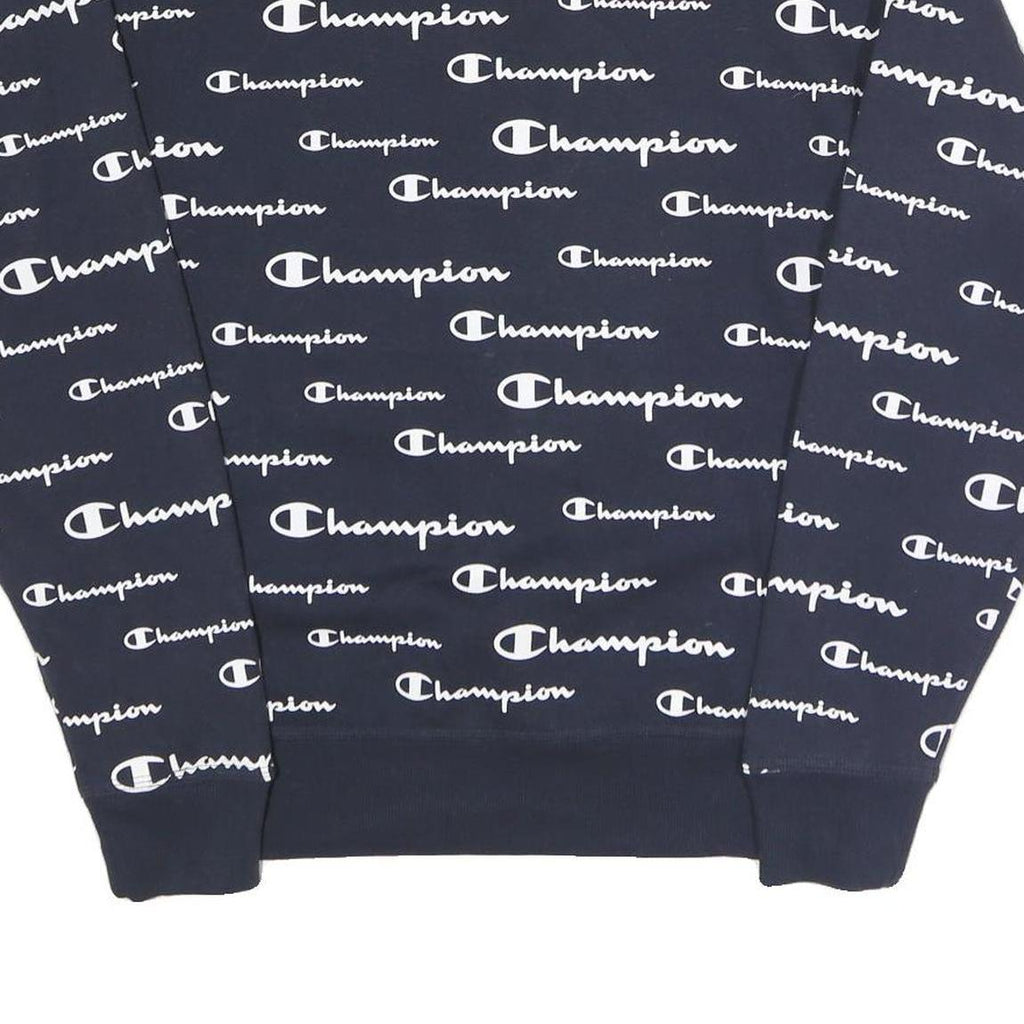 CHAMPION Mens Navy Blue All Over Logo Crew Neck M Cotton Blend Sweatshirt