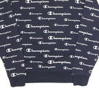 CHAMPION Mens Navy Blue All Over Logo Crew Neck M Cotton Blend Sweatshirt