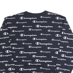 CHAMPION Mens Navy Blue All Over Logo Crew Neck M Cotton Blend Sweatshirt