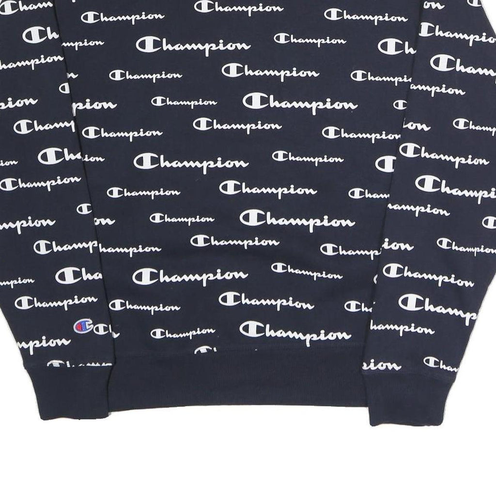 CHAMPION Mens Navy Blue All Over Logo Crew Neck M Cotton Blend Sweatshirt
