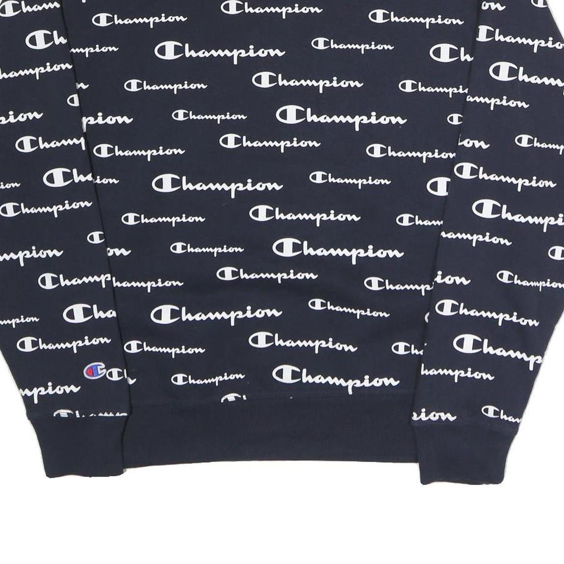 CHAMPION Mens Navy Blue All Over Logo Crew Neck M Cotton Blend Sweatshirt