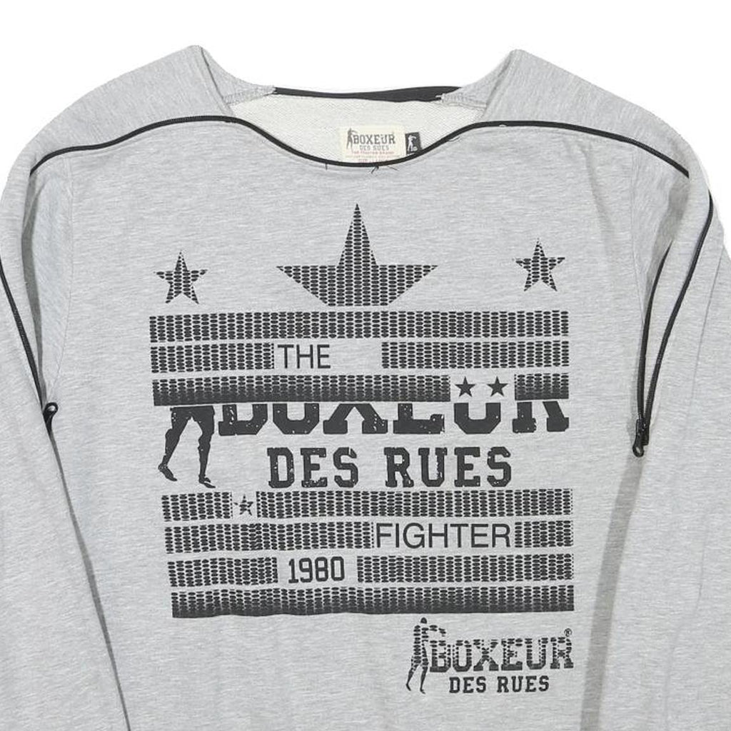 BOXEUR Mens Grey Cotton Blend Sweatshirt L Crew Neck Graphic Print
