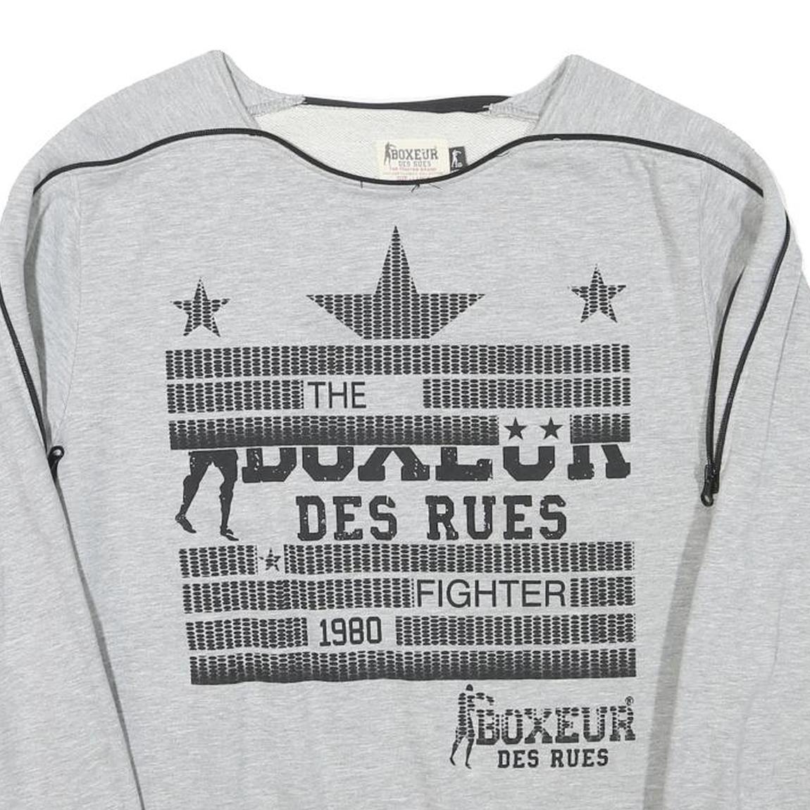 BOXEUR Mens Grey Cotton Blend Sweatshirt L Crew Neck Graphic Print