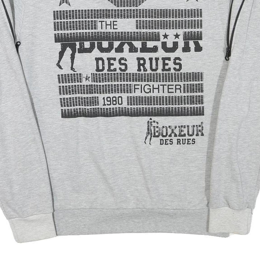 BOXEUR Mens Grey Cotton Blend Sweatshirt L Crew Neck Graphic Print
