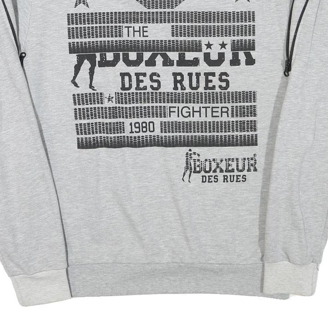 BOXEUR Mens Grey Cotton Blend Sweatshirt L Crew Neck Graphic Print