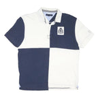 TOMMY HILFIGER Mens Navy & White Block Colour Polo Shirt XL Cotton Blend