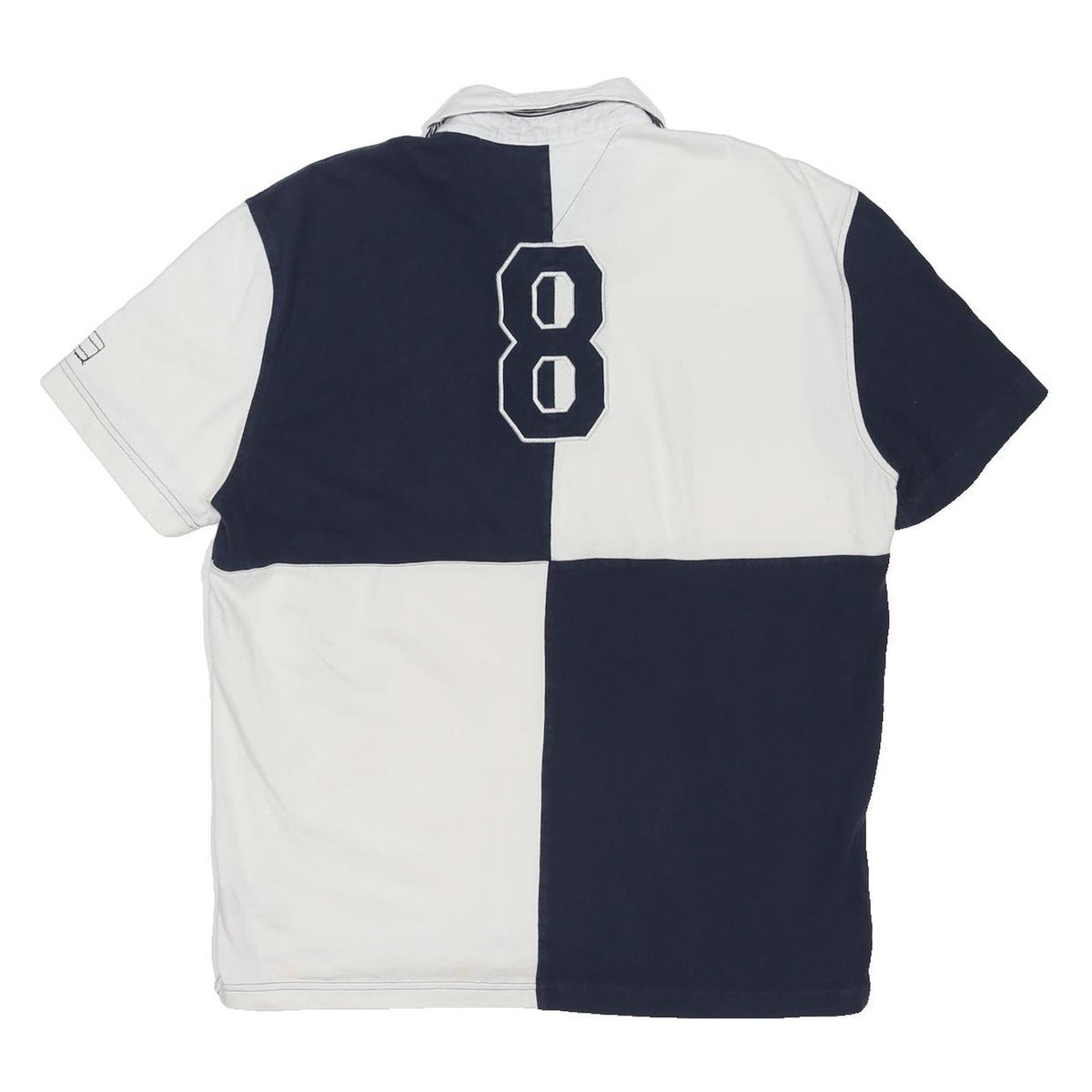 TOMMY HILFIGER Mens Navy & White Block Colour Polo Shirt XL Cotton Blend