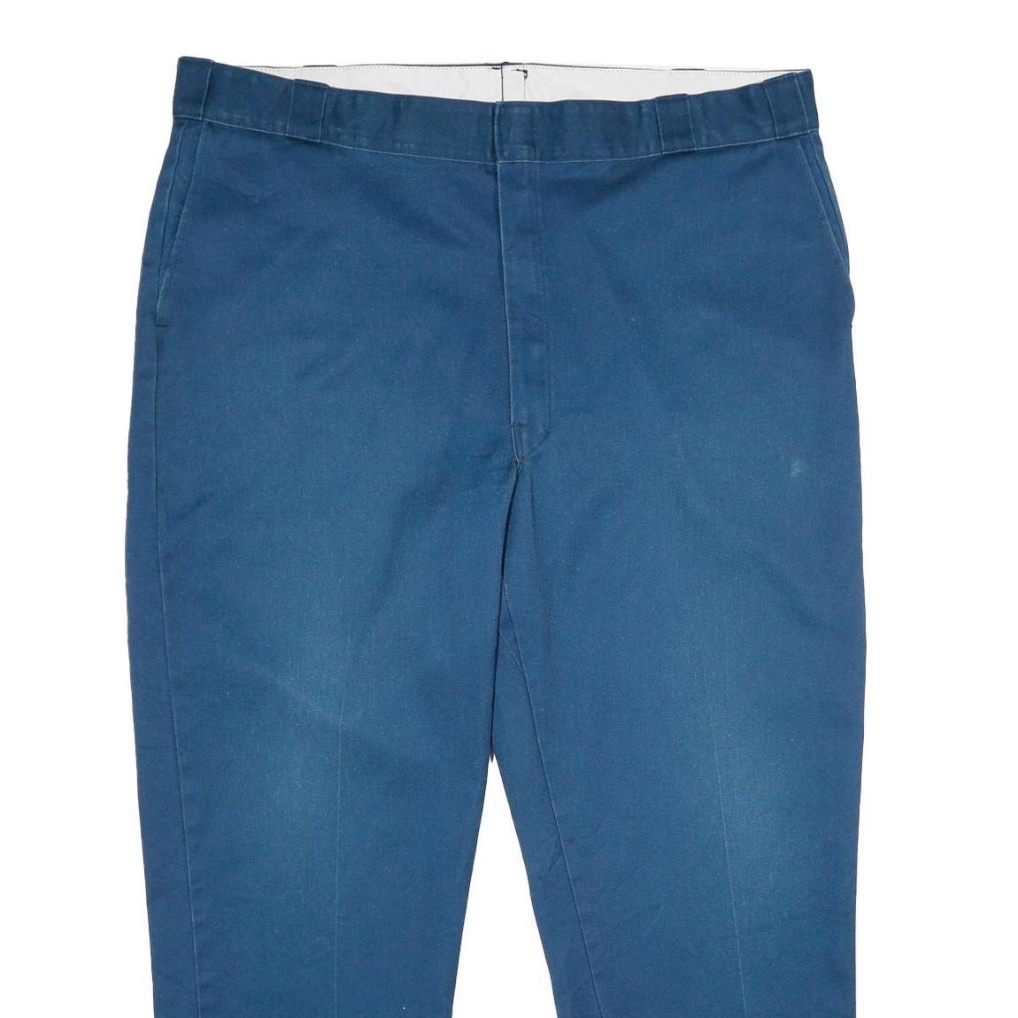 DICKIES Mens Polyester Blend Blue Regular Straight Trousers W44 L30 Workwear Zip