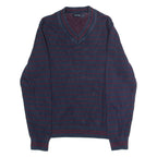 NAUTICA Mens Patterned Jumper Blue Striped V-Neck Chunky Knit M