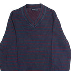 NAUTICA Mens Patterned Jumper Blue Striped V-Neck Chunky Knit M
