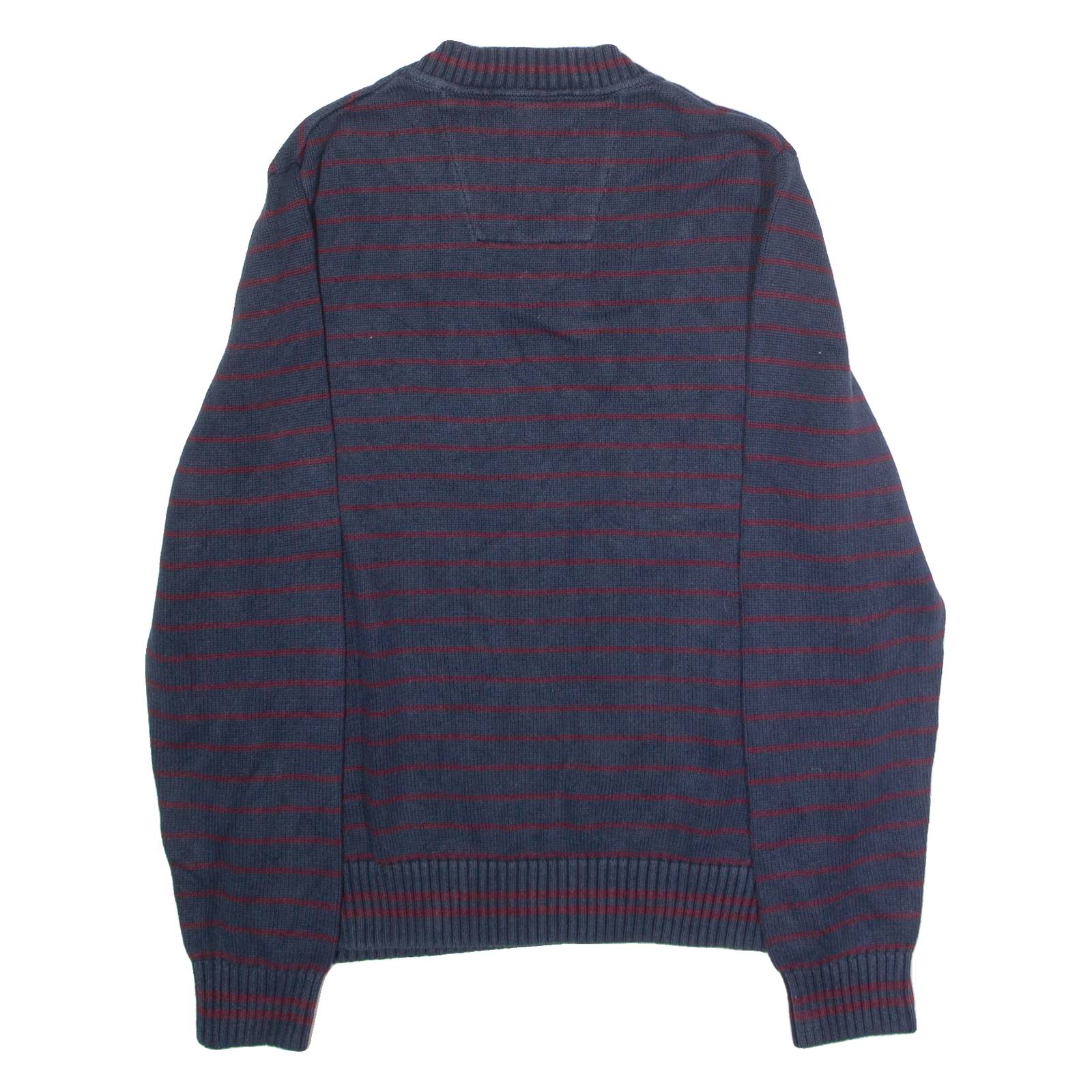 NAUTICA Mens Patterned Jumper Blue Striped V-Neck Chunky Knit M