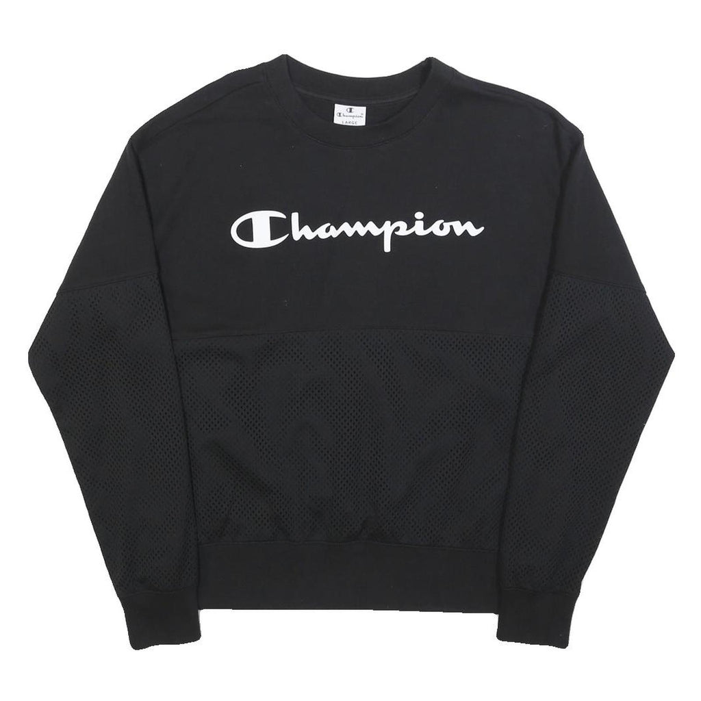CHAMPION Womens Black Cotton Blend Crew Neck L Logo Sweatshirt