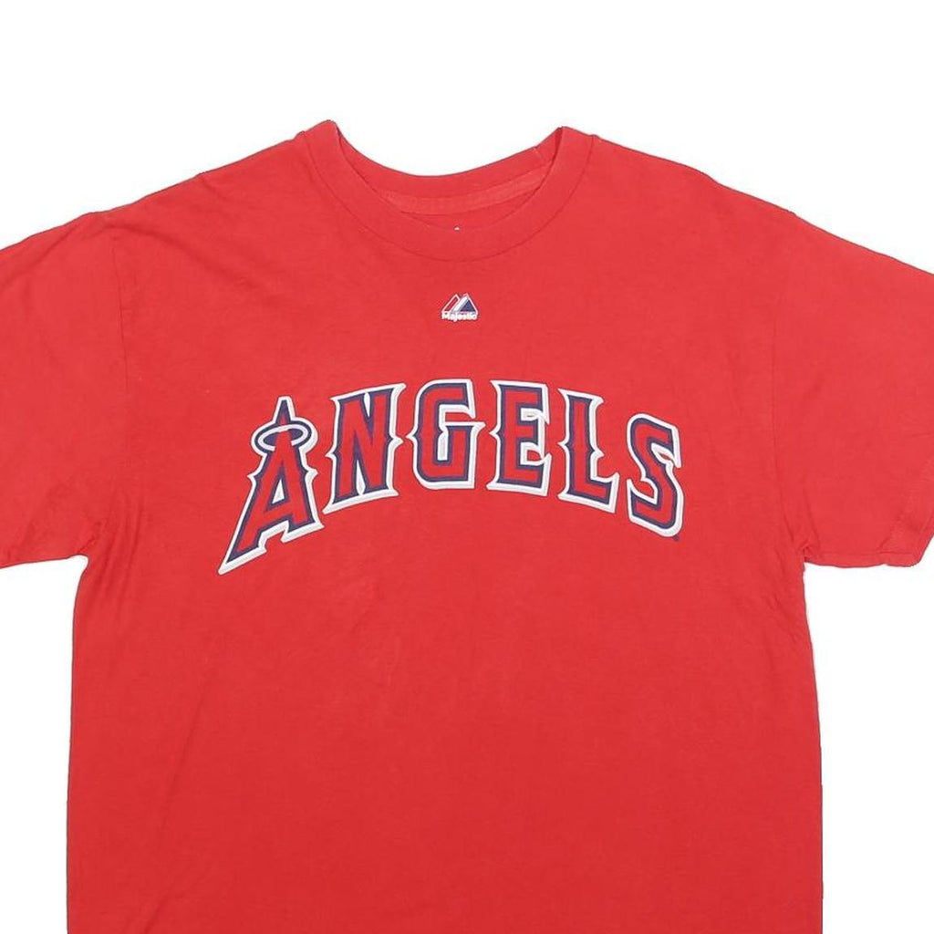 MAJESTIC Mens Red Angels Graphic T-Shirt L Short Sleeve Crew Neck Sports Fanwear