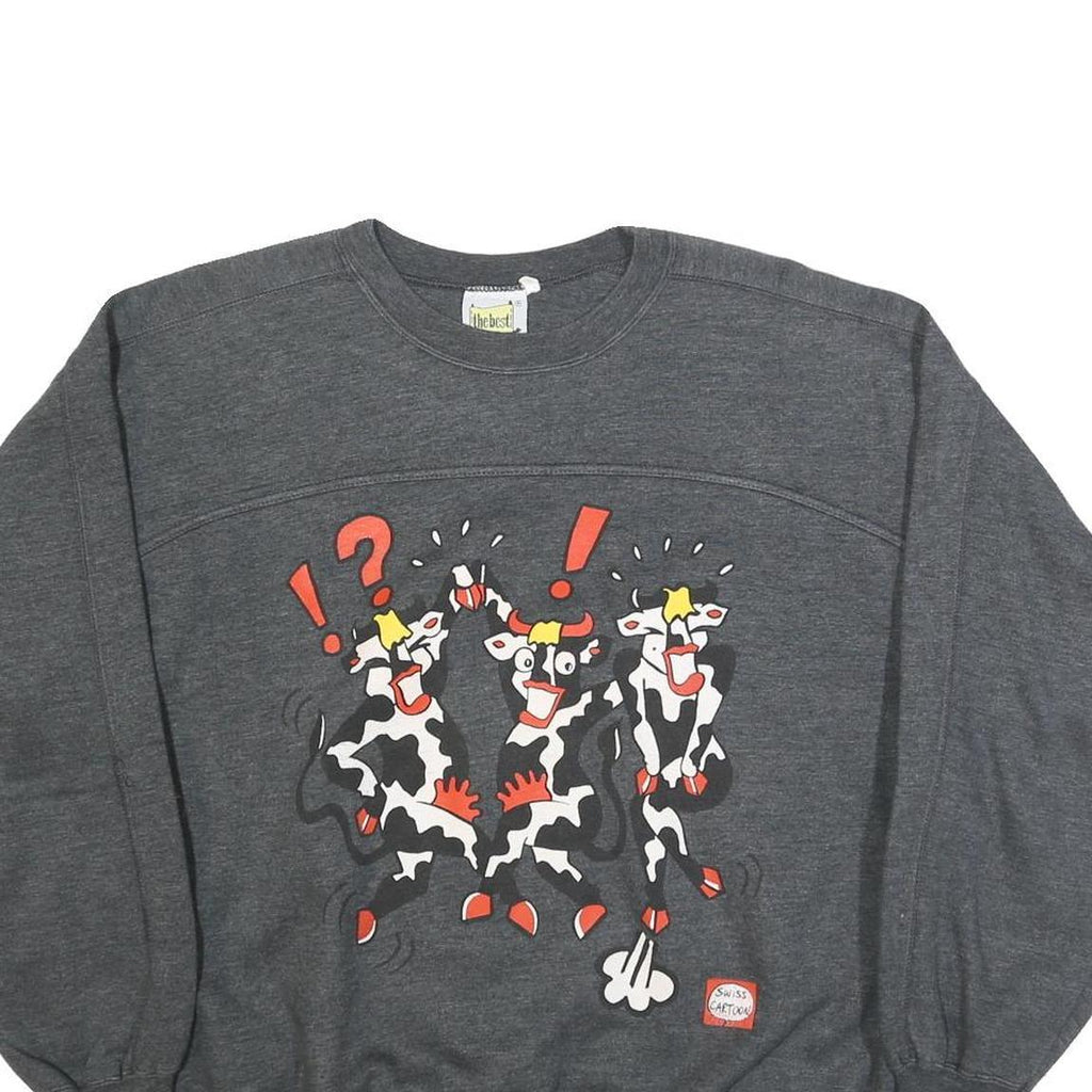 THE BEST Womens Grey Cotton Blend Crew Neck S Sweatshirt Cartoon Graphic Casual