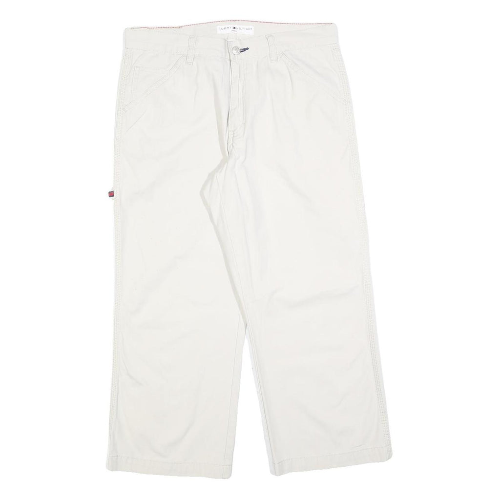 TOMMY HILFIGER Womens Cotton Blend White Relaxed Straight Trousers W32 L24