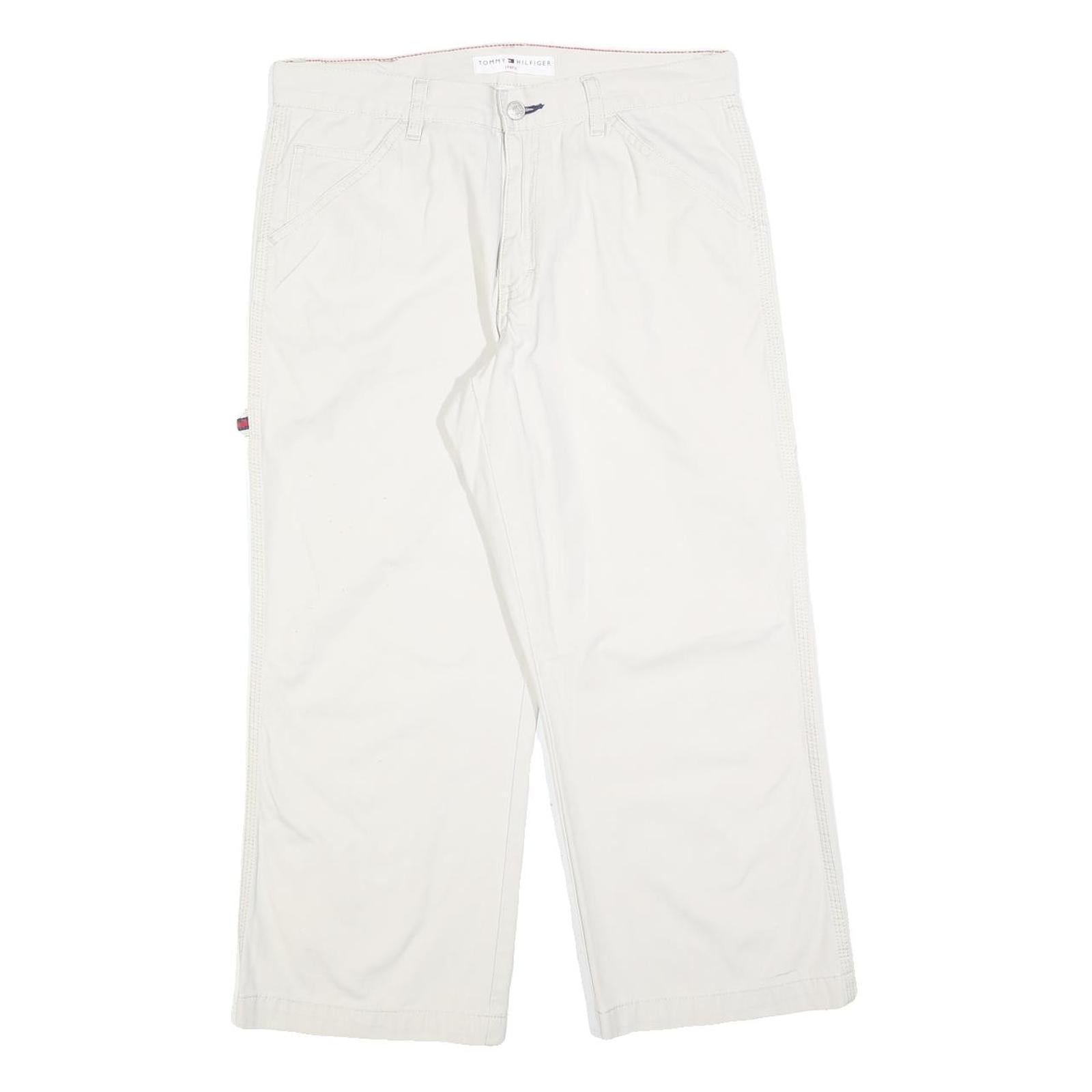 TOMMY HILFIGER Womens Cotton Blend White Relaxed Straight Trousers W32 L24