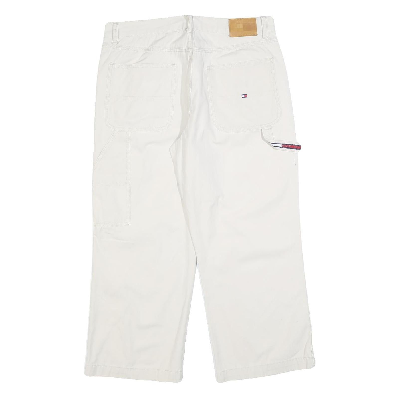 TOMMY HILFIGER Womens Cotton Blend White Relaxed Straight Trousers W32 L24