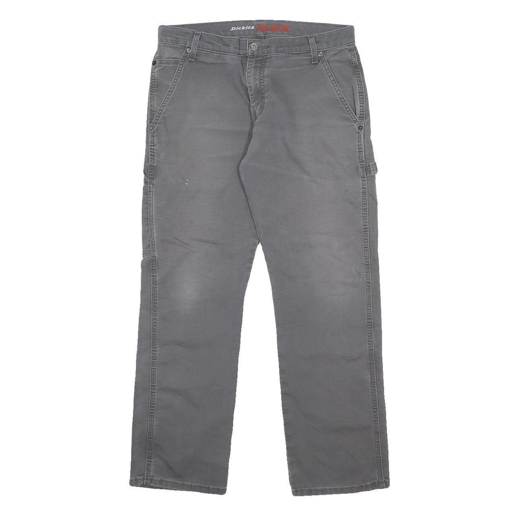DICKIES Mens Cotton Blend Grey Regular Straight Trousers W32 L30 Workwear Zip