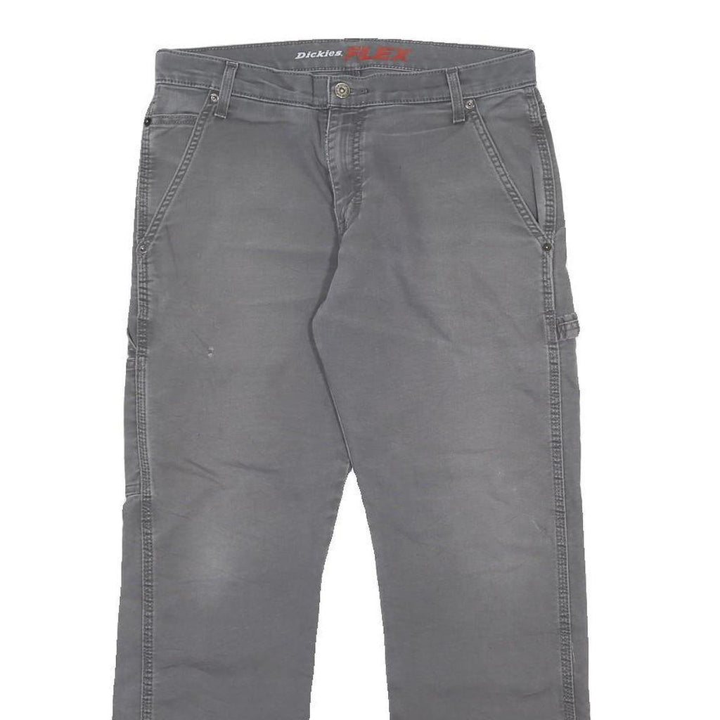 DICKIES Mens Cotton Blend Grey Regular Straight Trousers W32 L30 Workwear Zip