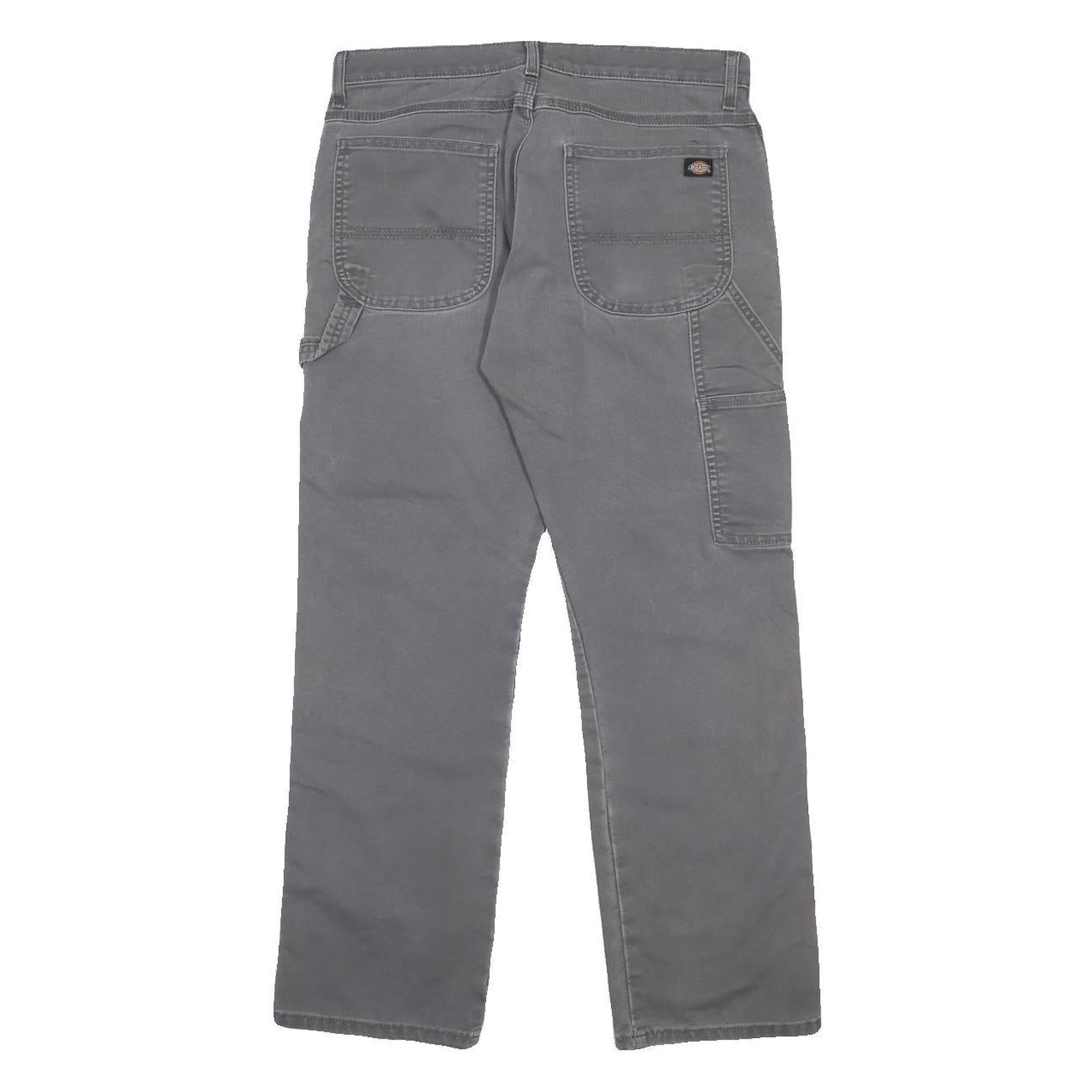 DICKIES Mens Cotton Blend Grey Regular Straight Trousers W32 L30 Workwear Zip