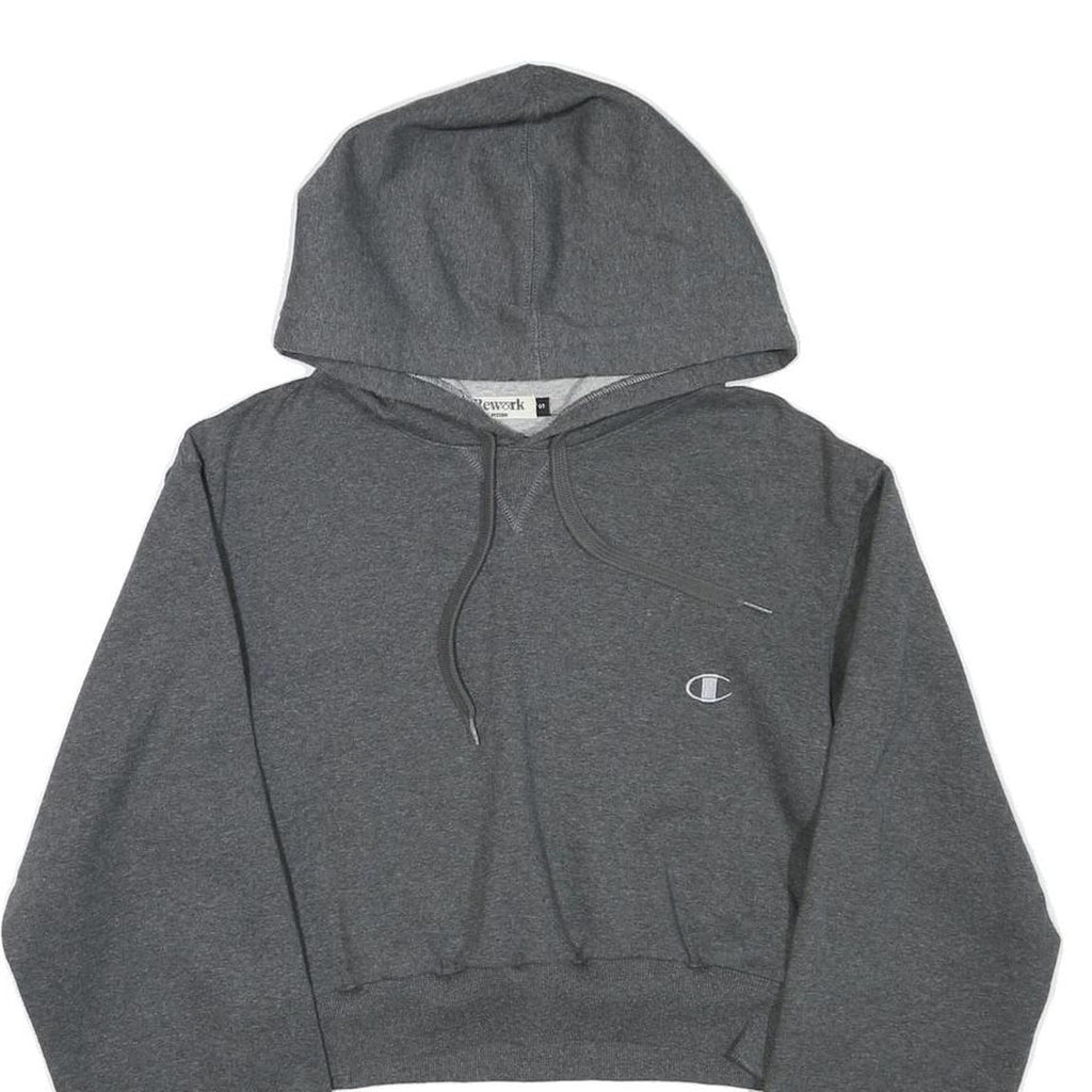 CHAMPION Womens Grey Cropped Hoodie S Cotton Blend Pullover Hooded Sweatshirt