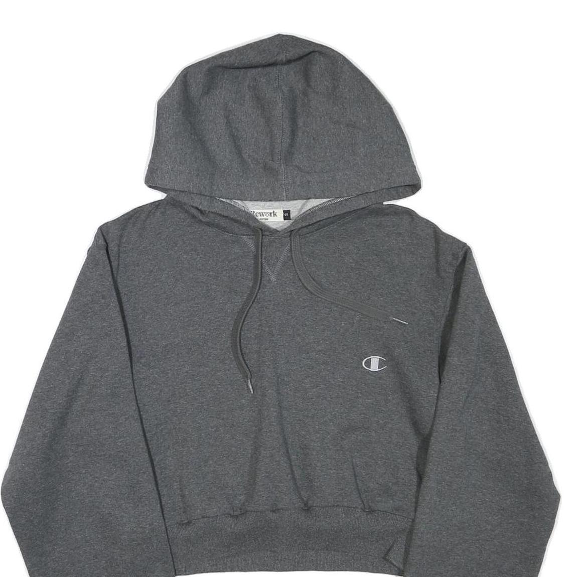 CHAMPION Womens Grey Cropped Hoodie S Cotton Blend Pullover Hooded Sweatshirt