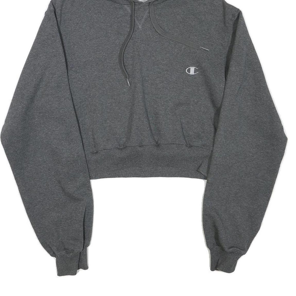 CHAMPION Womens Grey Cropped Hoodie S Cotton Blend Pullover Hooded Sweatshirt